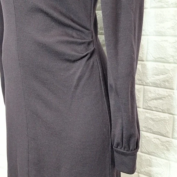 DIANE VON FURSTENBERG Dark Maroon Purple Long Sleeve Side Rouched Dress - Picture 4 of 10